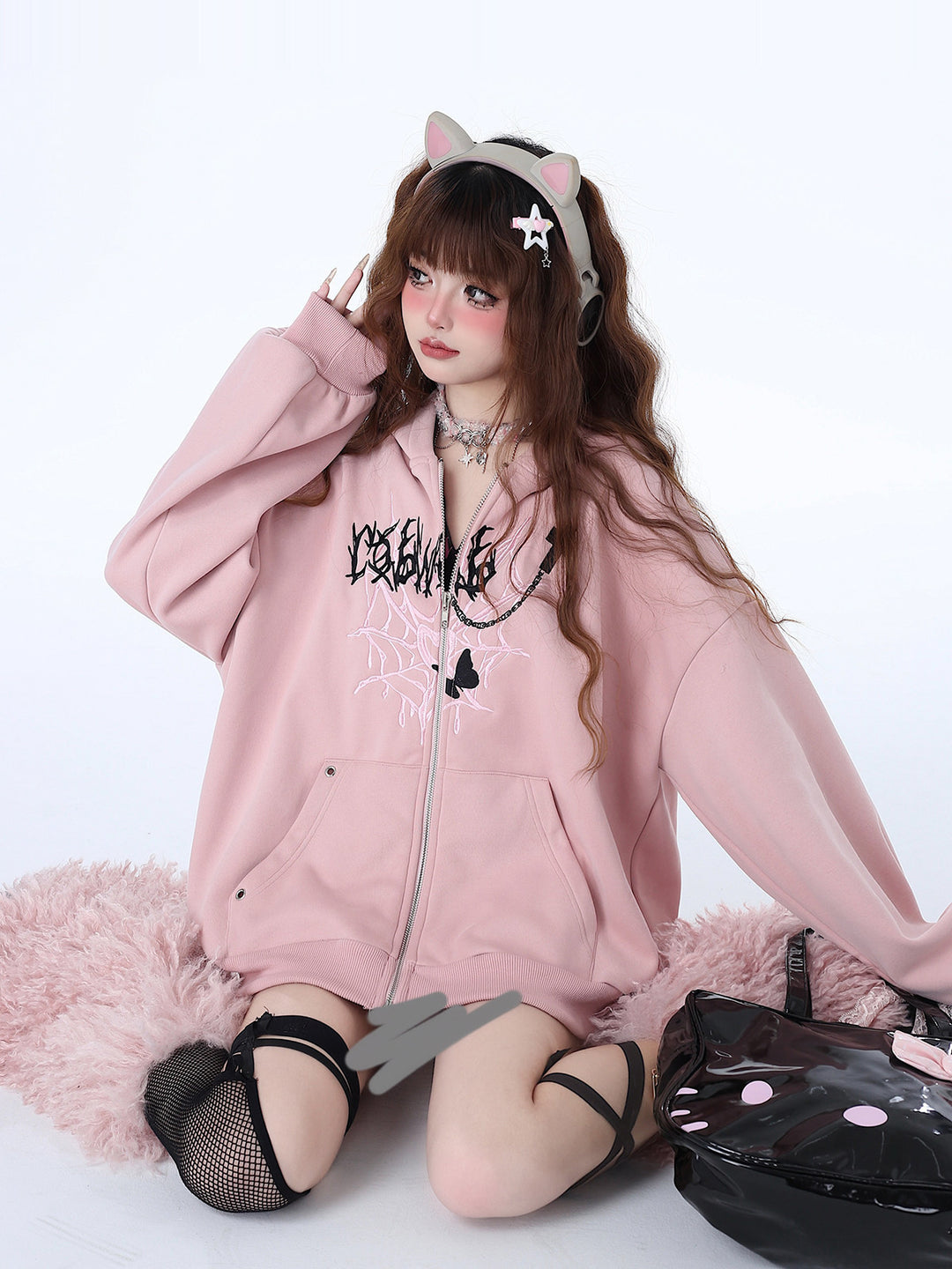Gothic Butterfly Graphic Zip-Up Hoodie