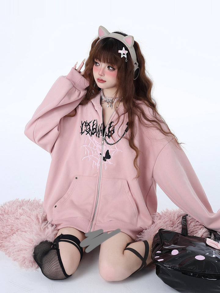 Gothic Butterfly Graphic Zip-Up Hoodie