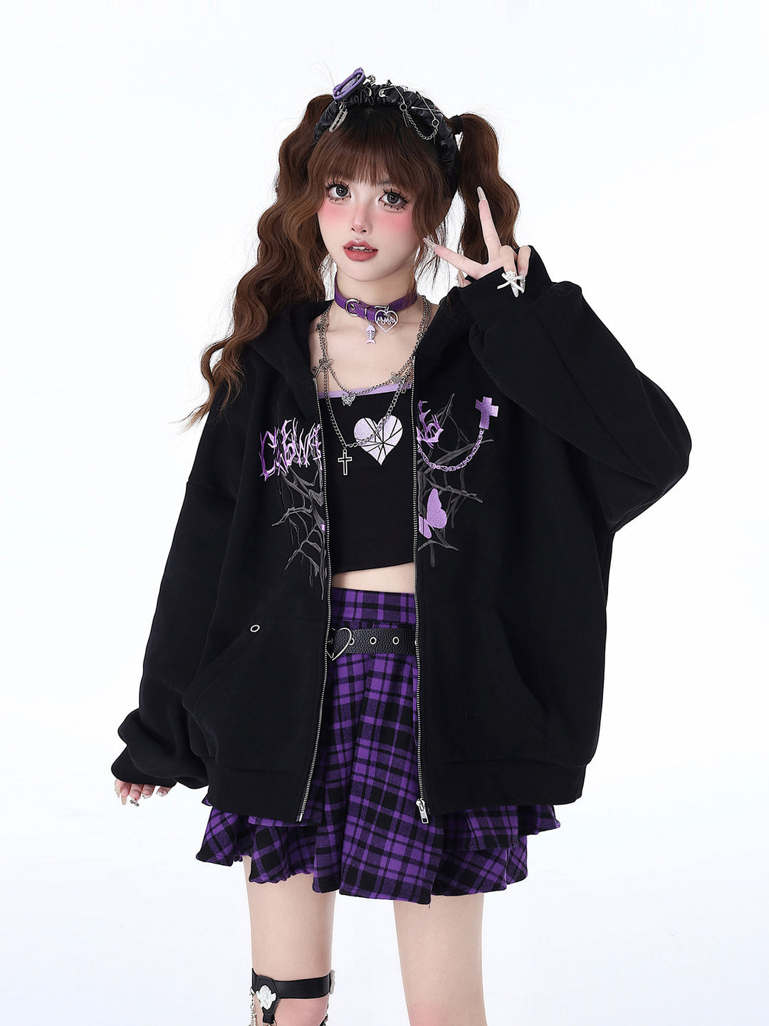 Gothic Butterfly Graphic Zip-Up Hoodie