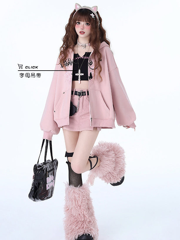 Gothic Butterfly Graphic Zip-Up Hoodie
