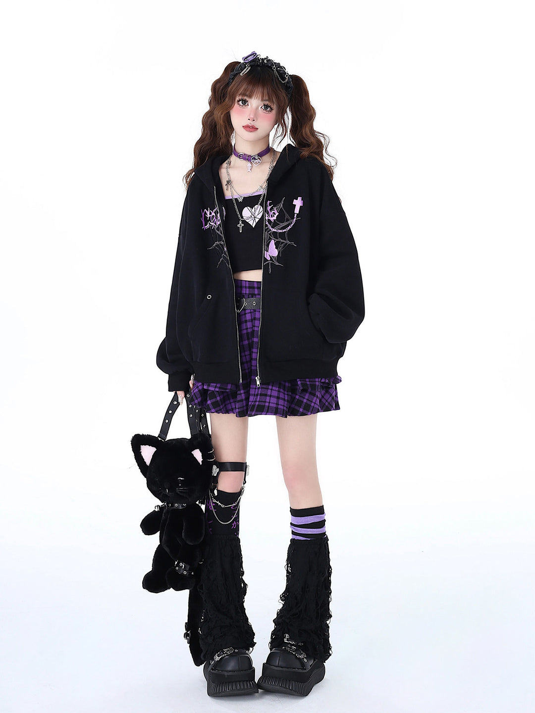 Gothic Butterfly Graphic Zip-Up Hoodie