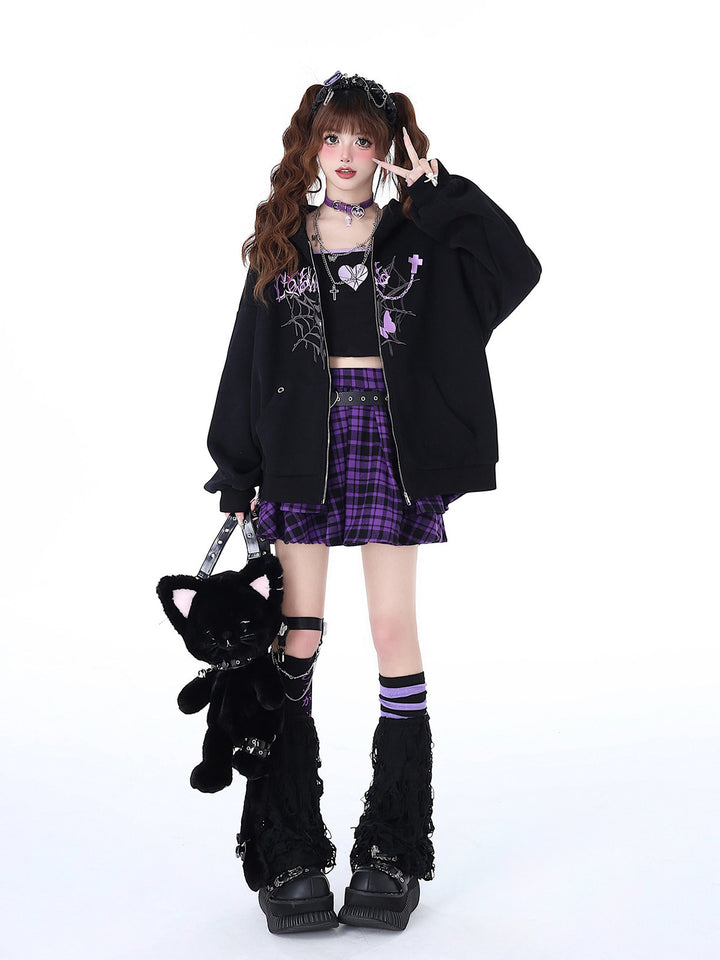 Gothic Butterfly Graphic Zip-Up Hoodie