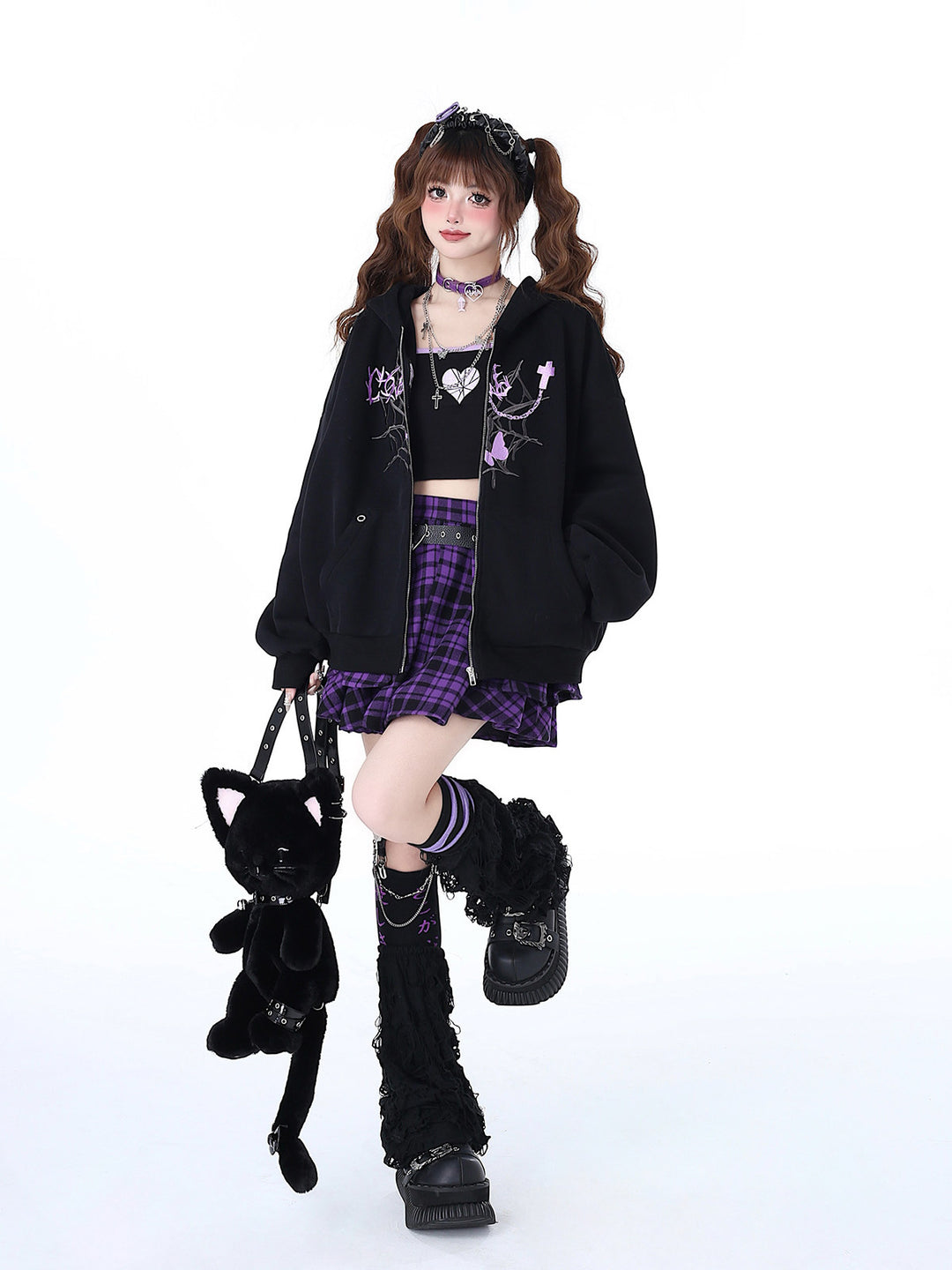 Gothic Butterfly Graphic Zip-Up Hoodie