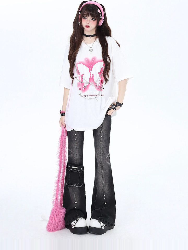 Y2K Star Charm Flare Jeans