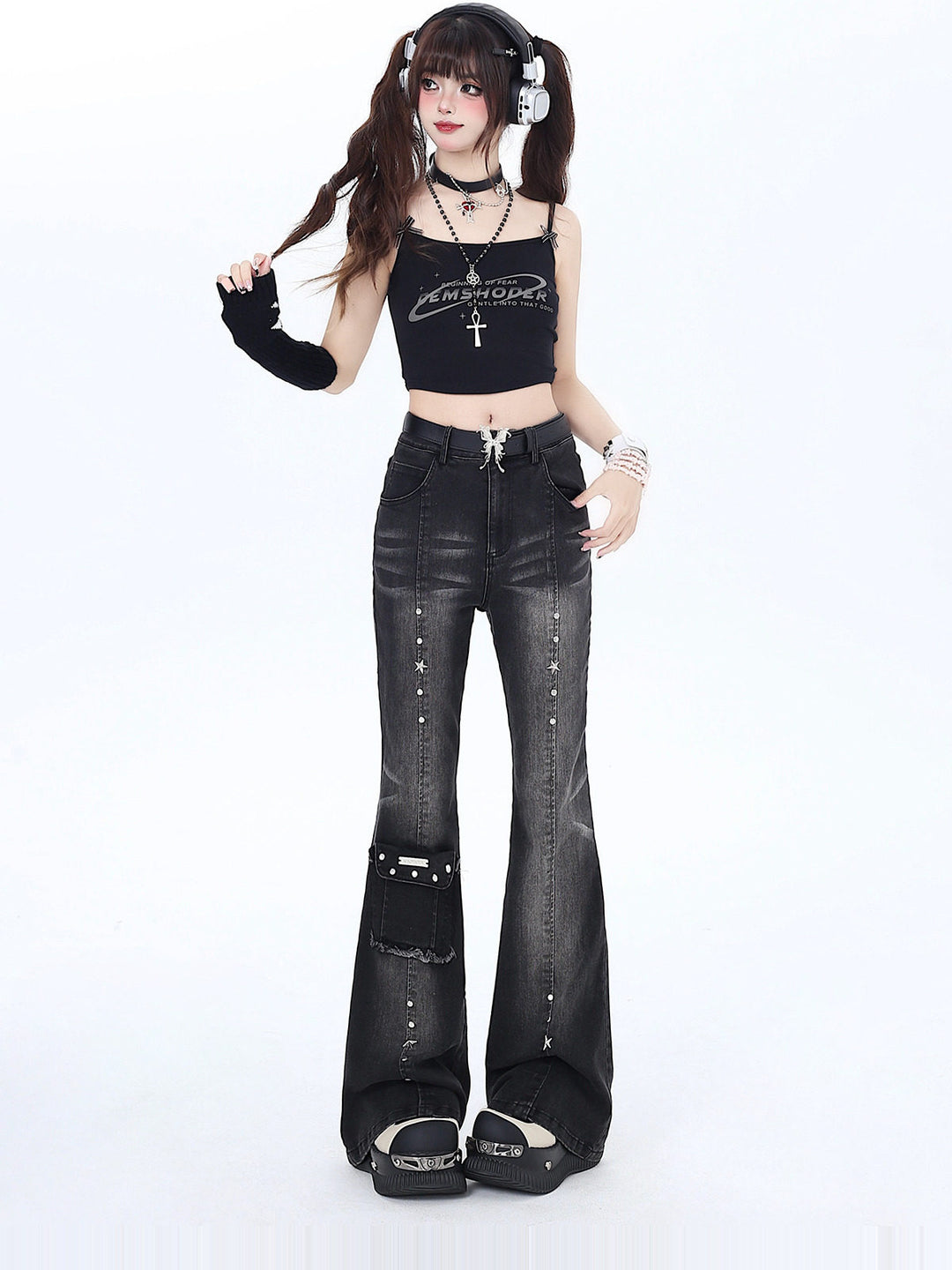 Y2K Star Charm Flare Jeans