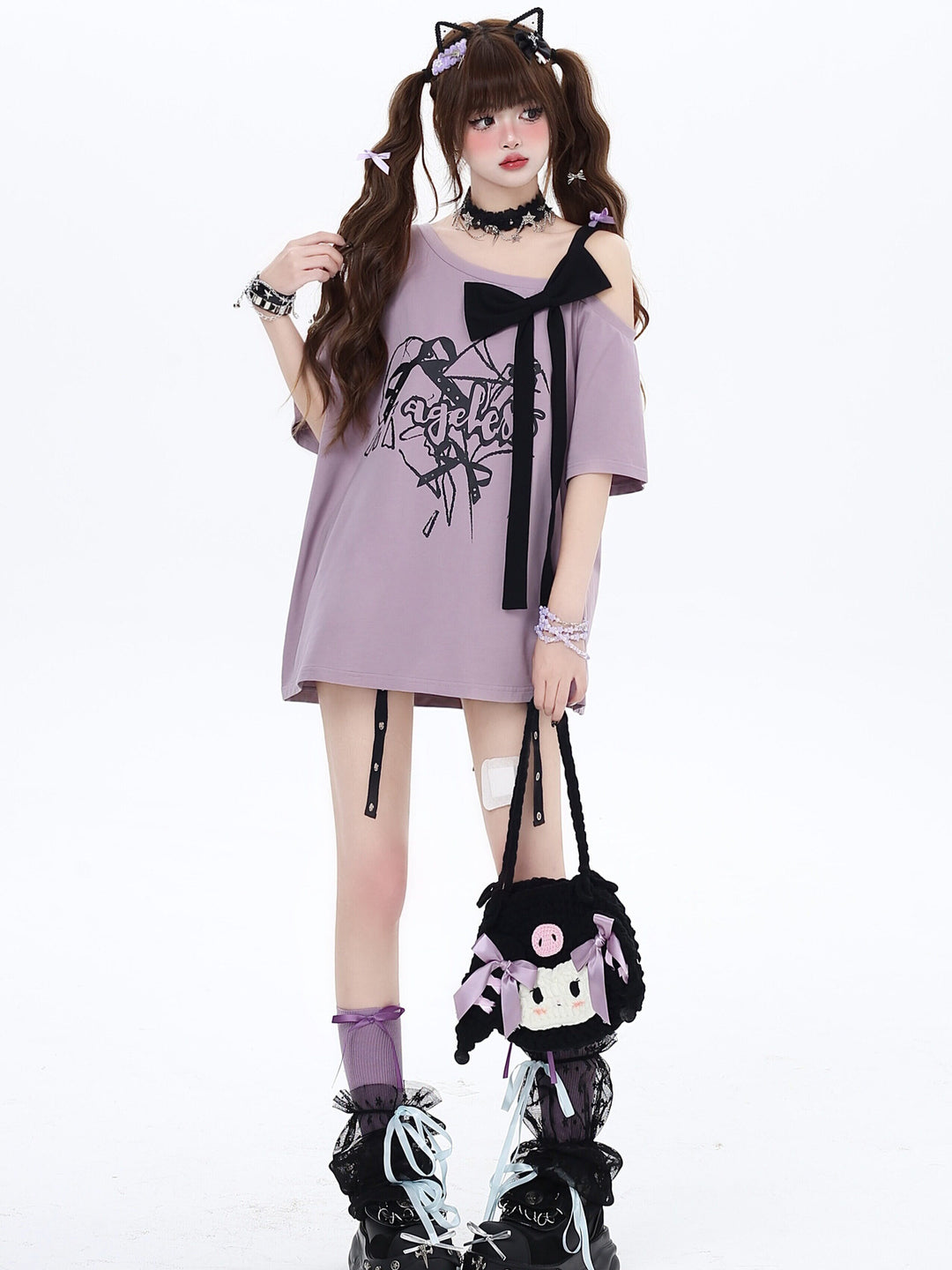 Bow Off-Shoulder Graphic T-Shirt