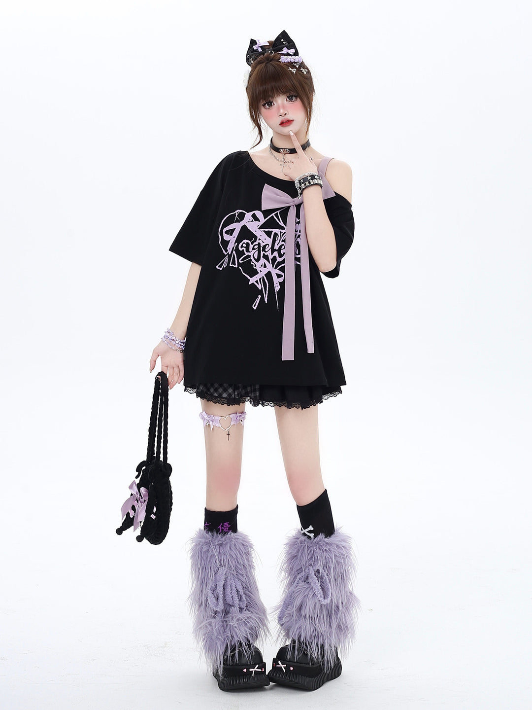 Bow Off-Shoulder Graphic T-Shirt