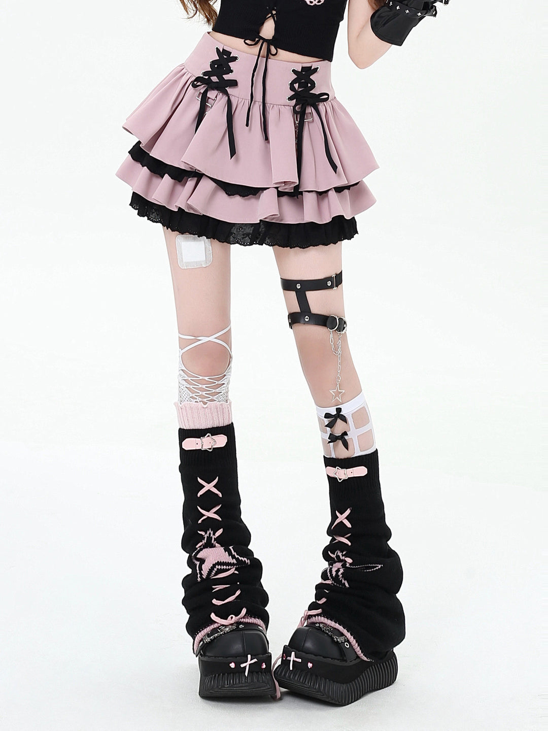 Y2K Lace-Up Tiered Mini Skirt