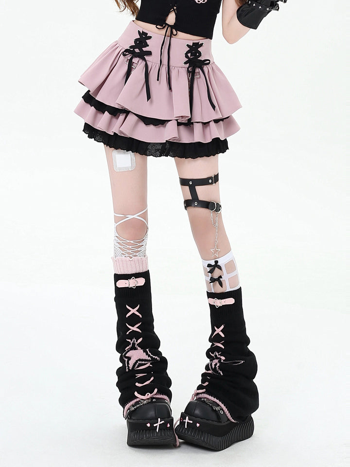 Y2K Lace-Up Tiered Mini Skirt