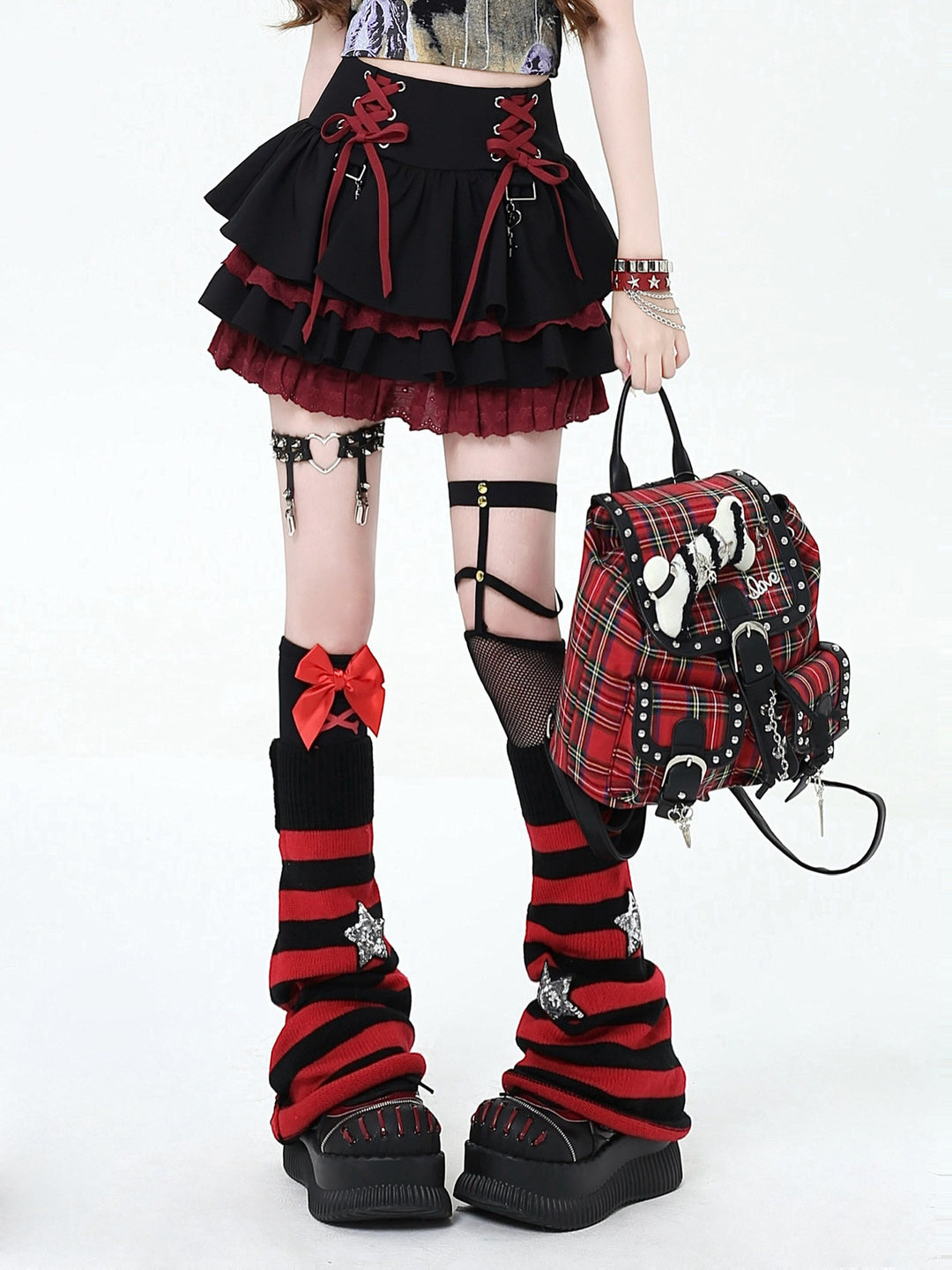 Y2K Lace-Up Tiered Mini Skirt