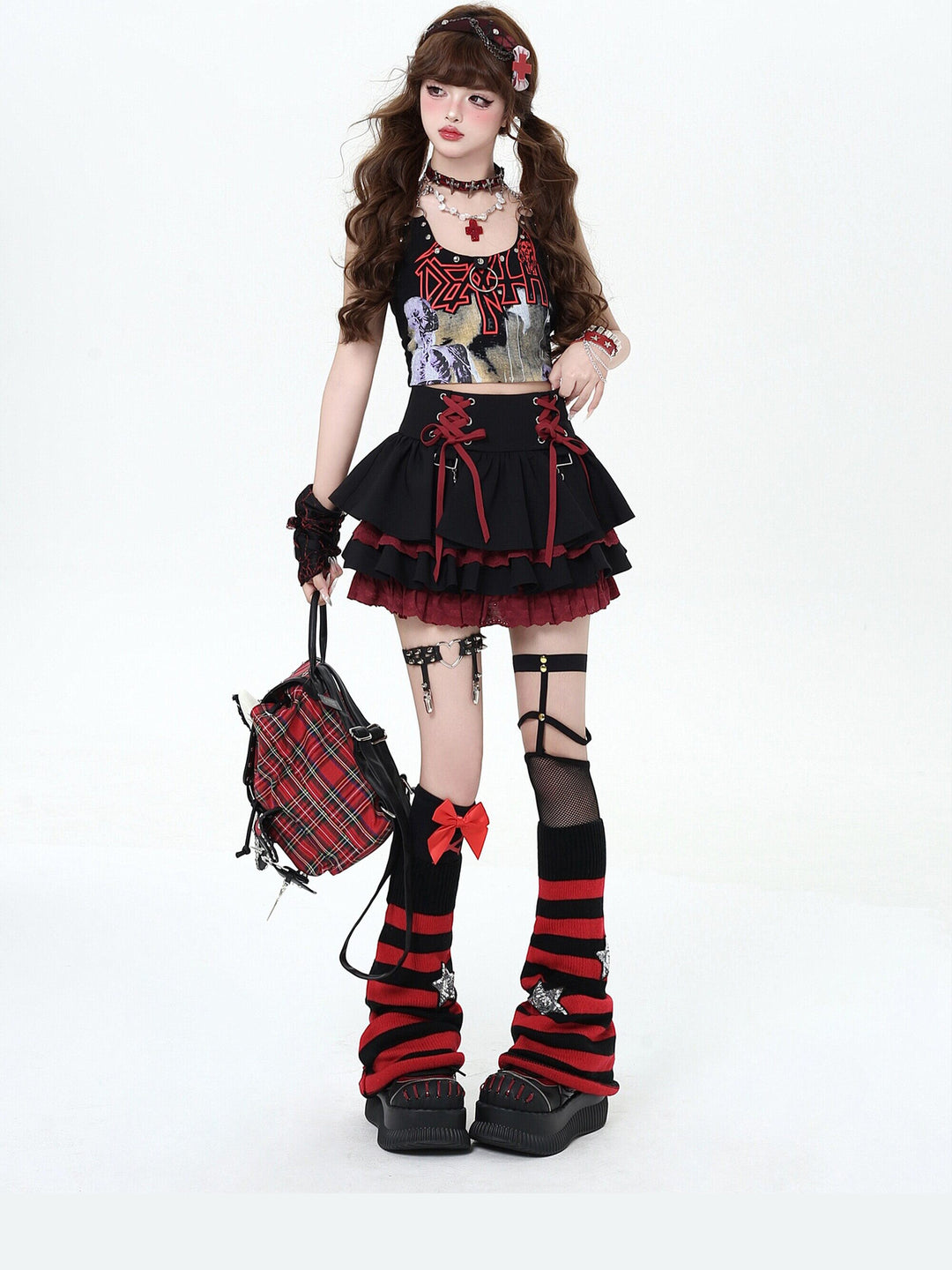 Y2K Lace-Up Tiered Mini Skirt