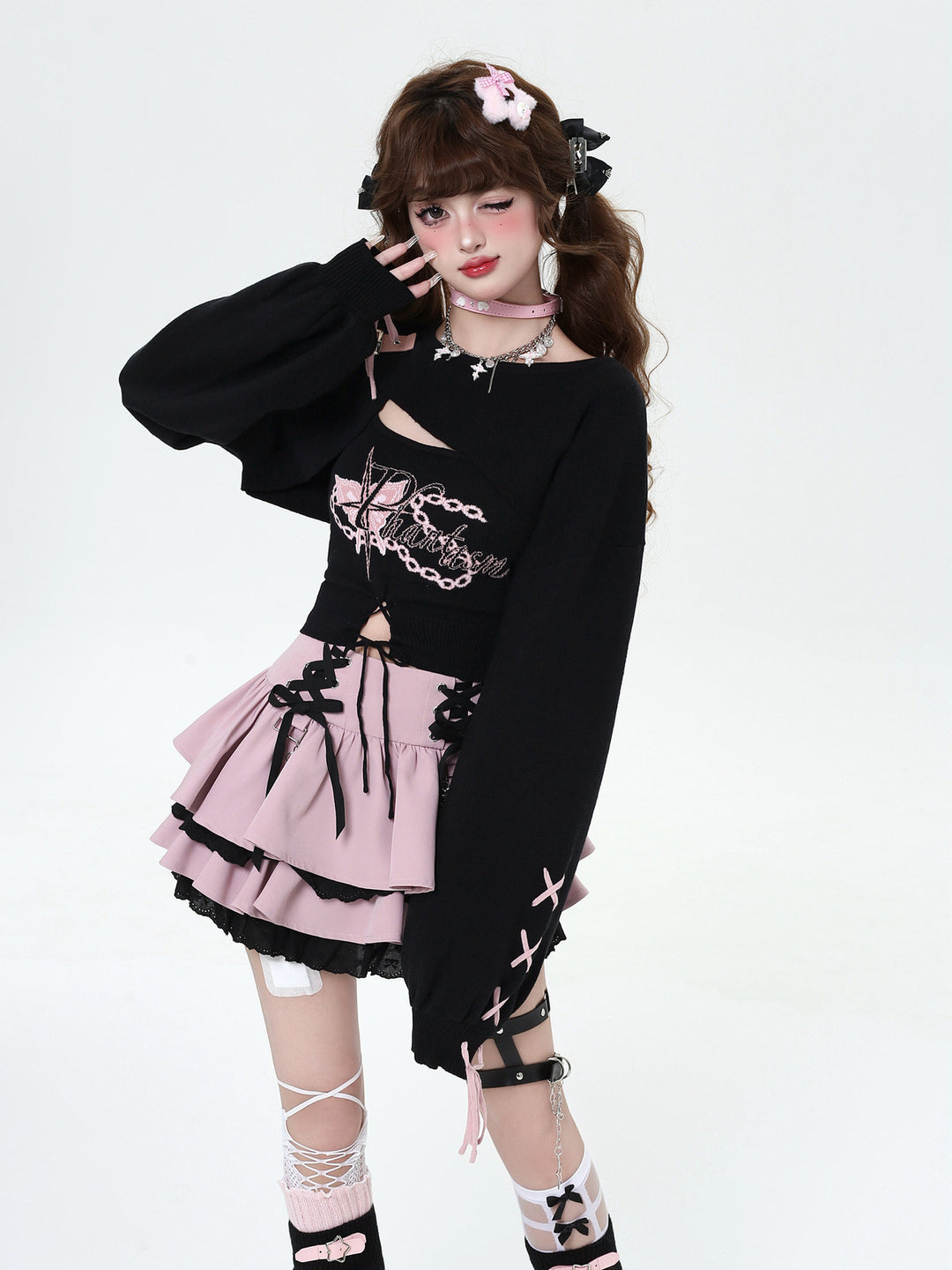 Y2K Lace-Up Tiered Mini Skirt