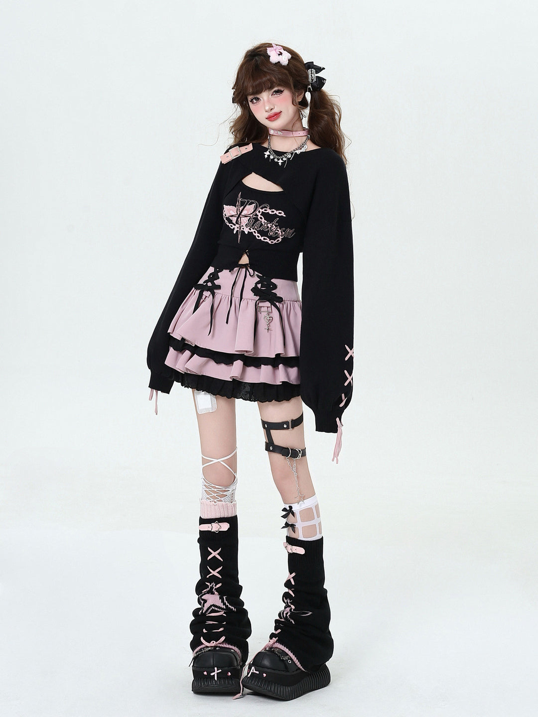 Y2K Lace-Up Tiered Mini Skirt