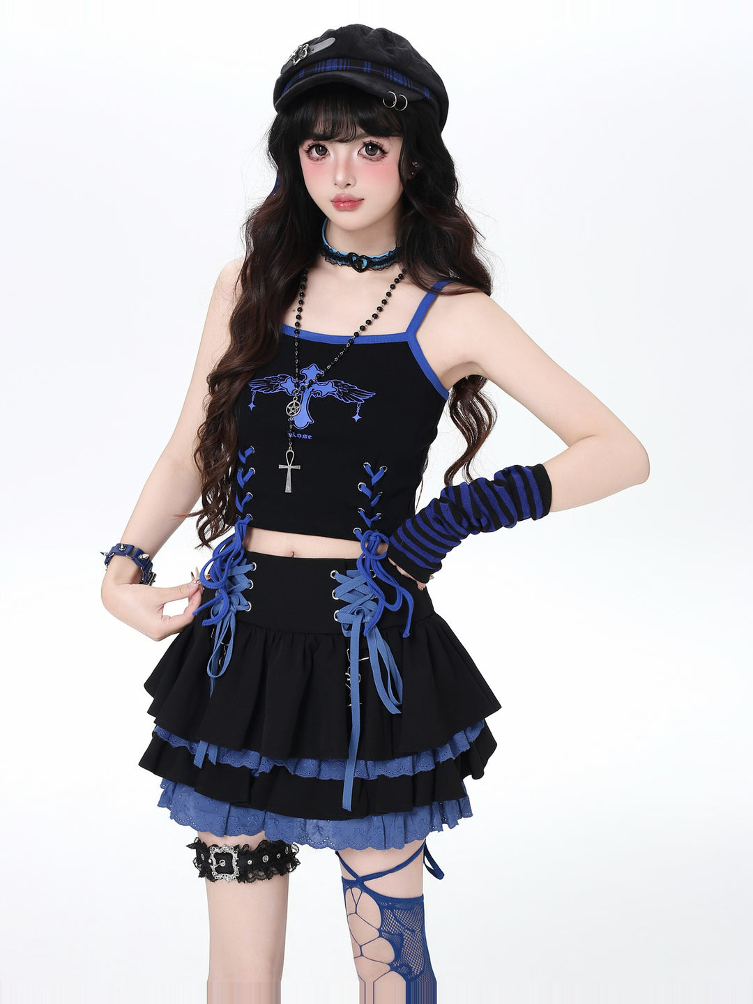 Y2K Lace-Up Tiered Mini Skirt