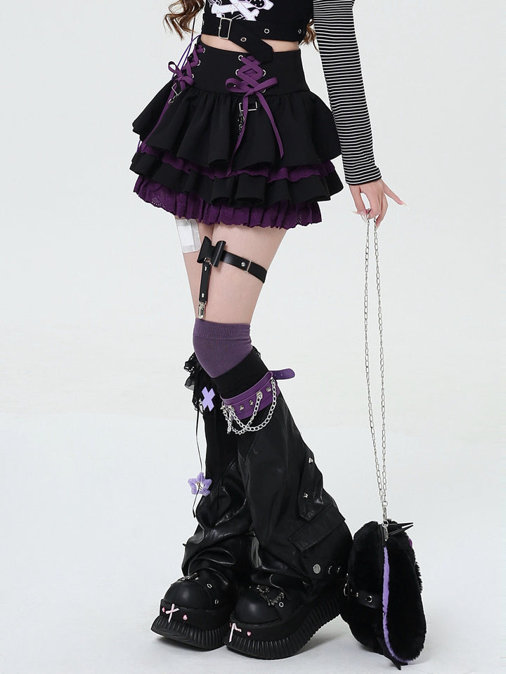 Y2K Lace-Up Tiered Mini Skirt