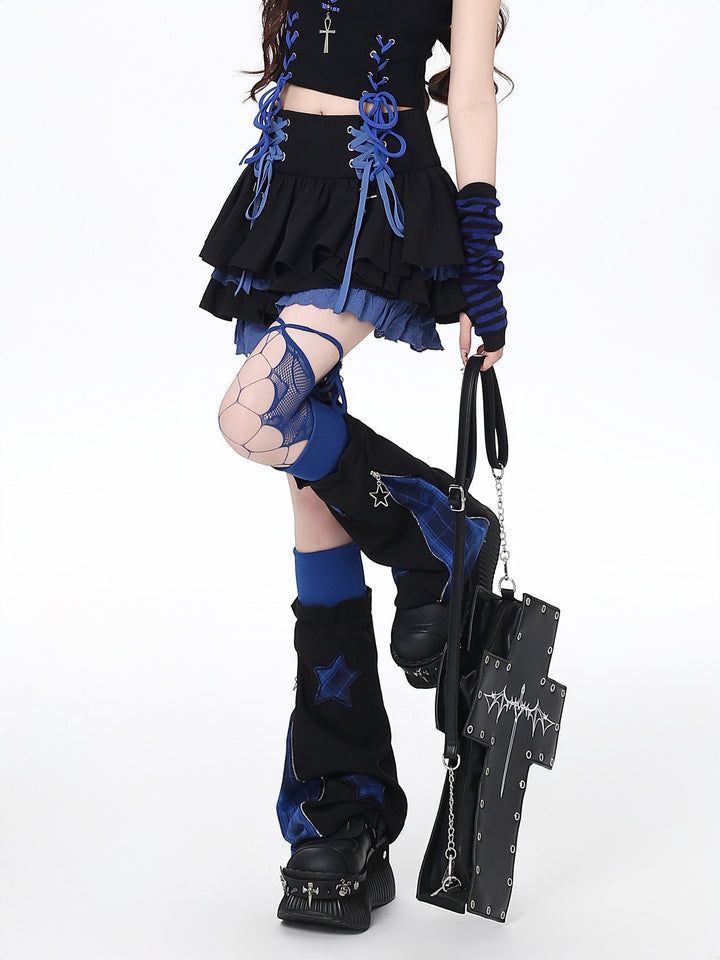 Y2K Lace-Up Tiered Mini Skirt