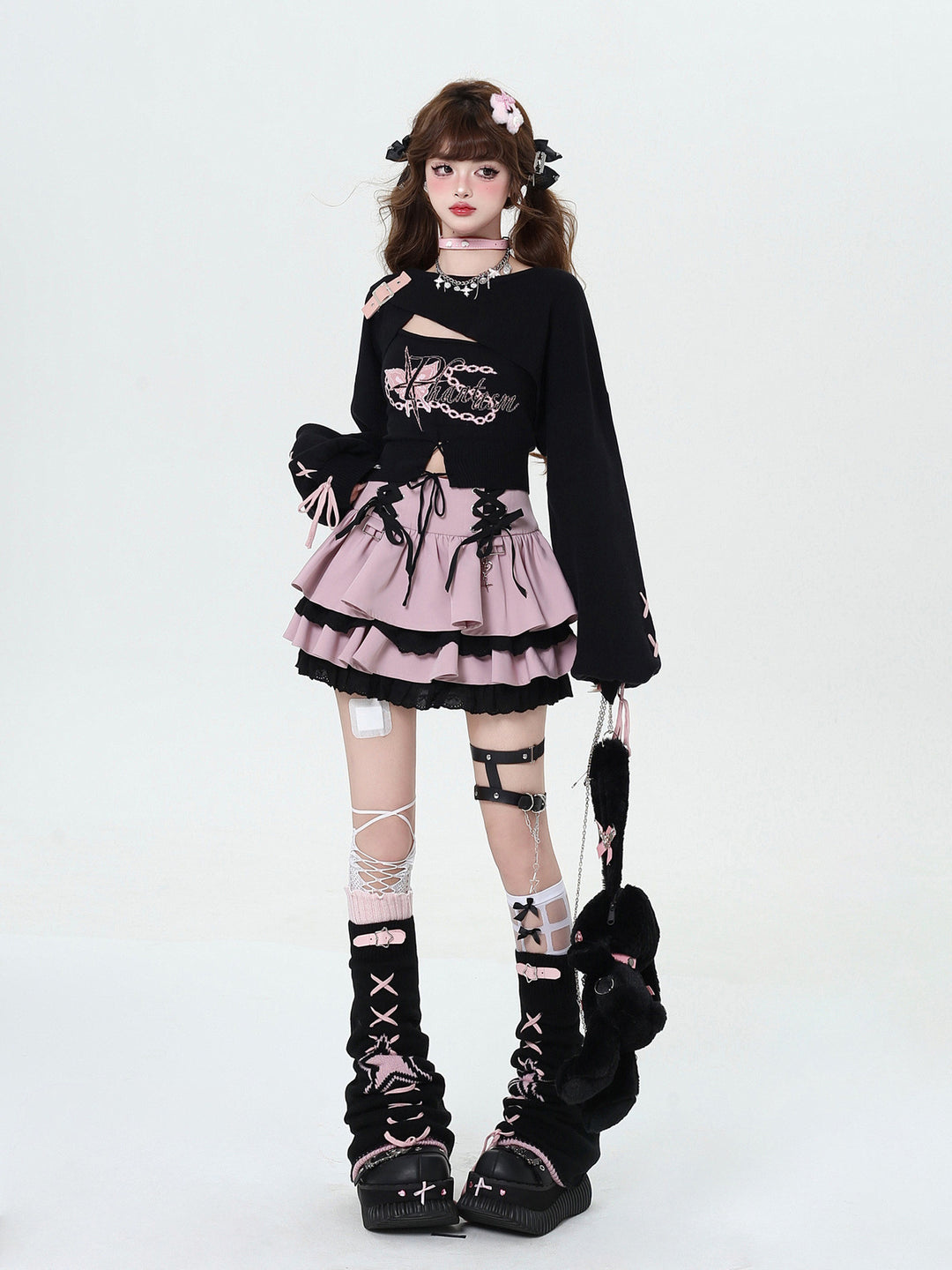 Y2K Lace-Up Tiered Mini Skirt