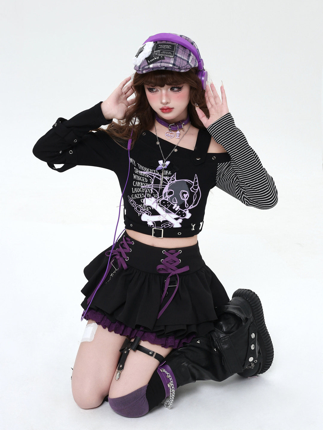 Y2K Lace-Up Tiered Mini Skirt