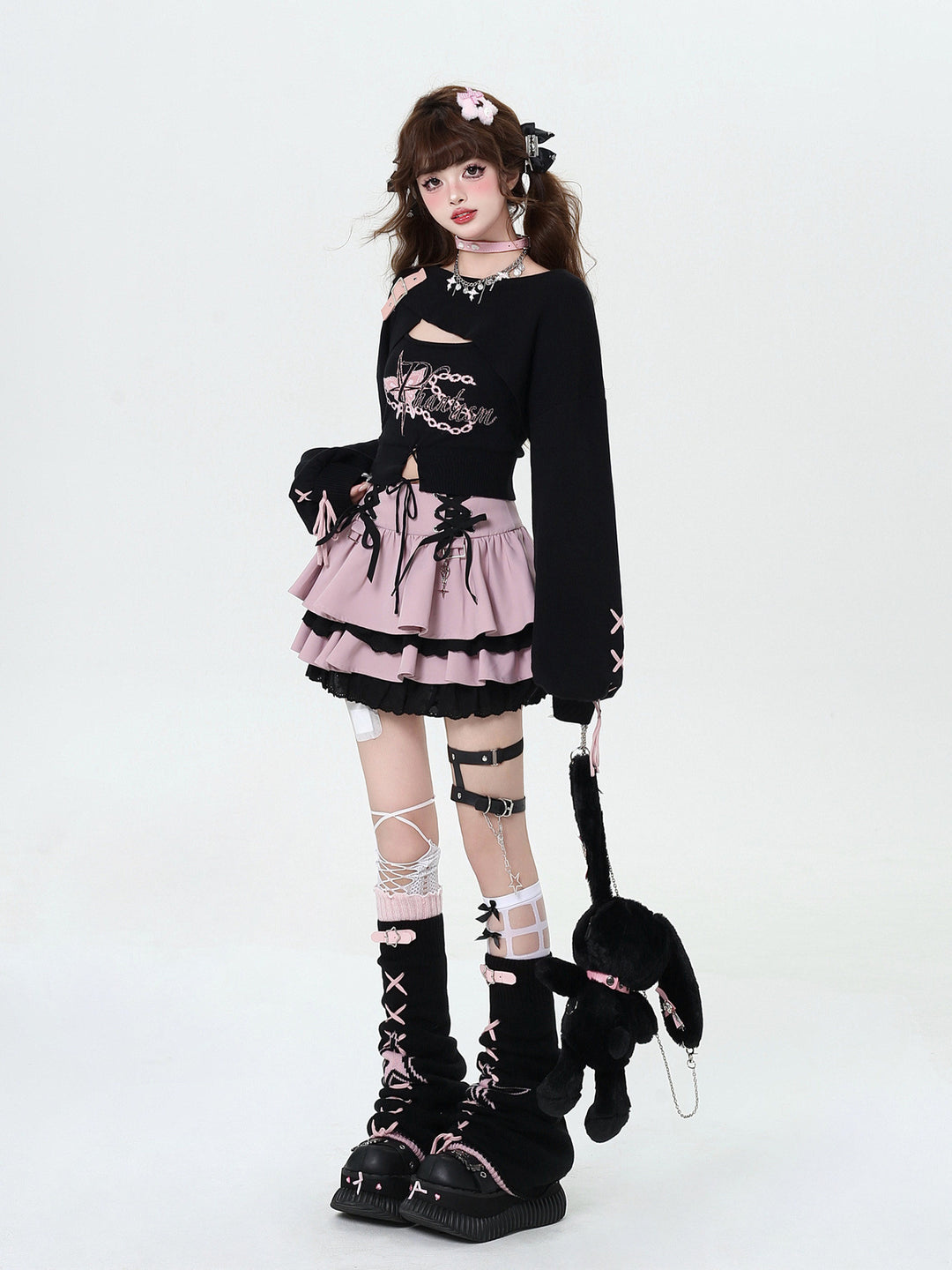 Y2K Lace-Up Tiered Mini Skirt