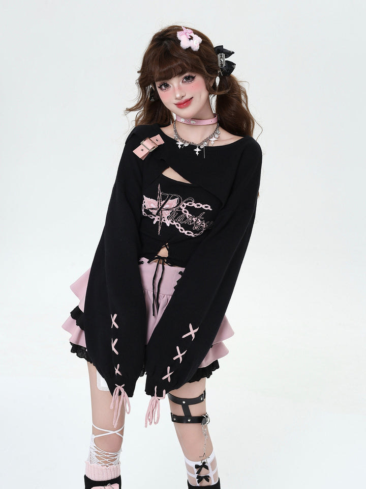 Y2K Lace-Up Tiered Mini Skirt
