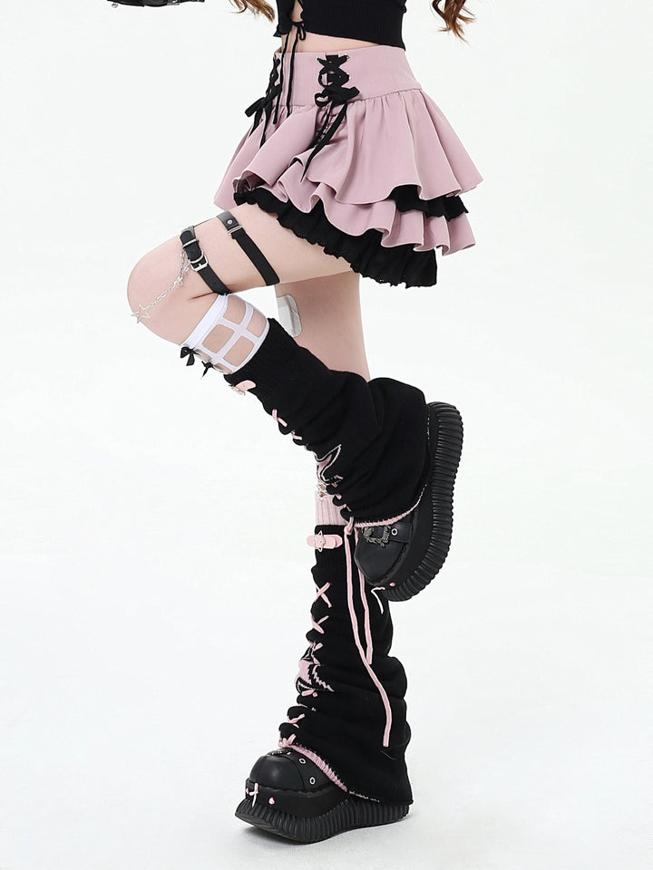 Y2K Lace-Up Tiered Mini Skirt