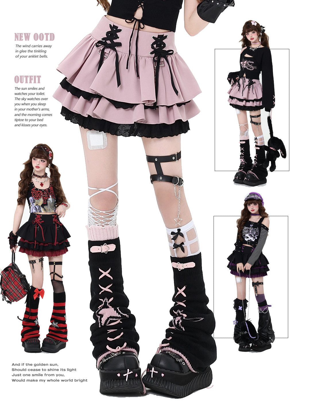 Y2K Lace-Up Tiered Mini Skirt
