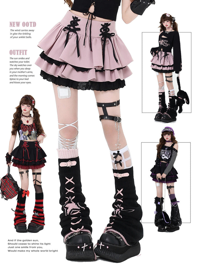 Y2K Lace-Up Tiered Mini Skirt