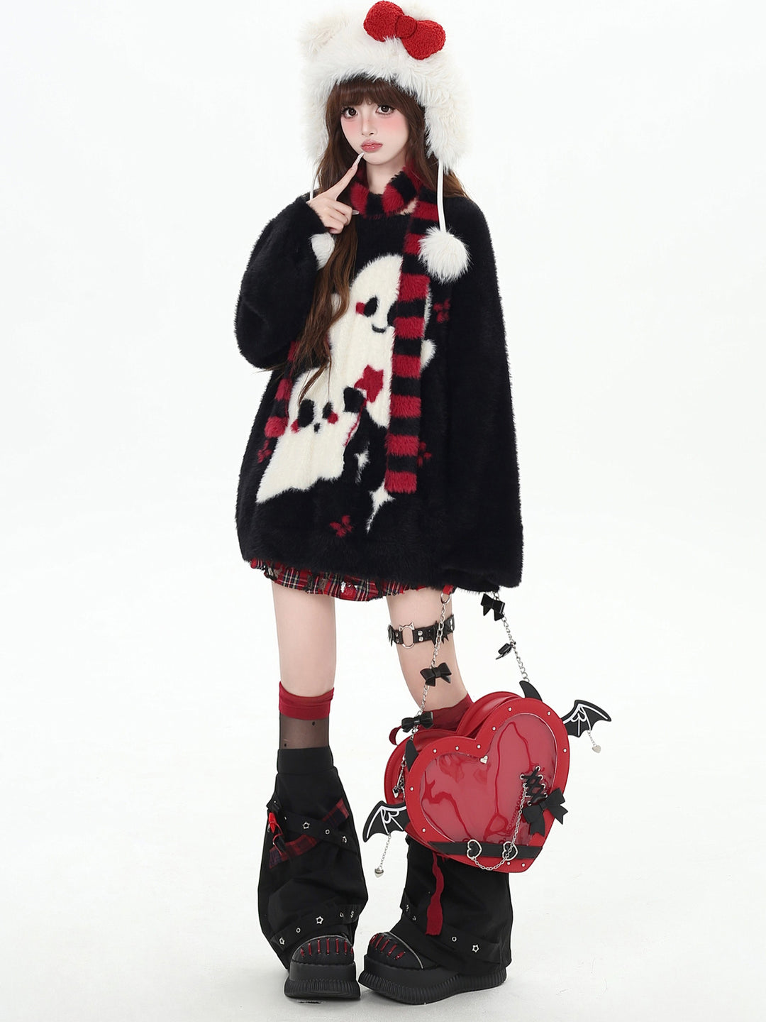 Kawaii Ghost Graphic Fuzzy Sweater