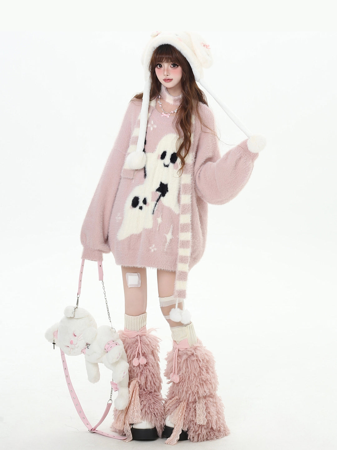 Kawaii Ghost Graphic Fuzzy Sweater