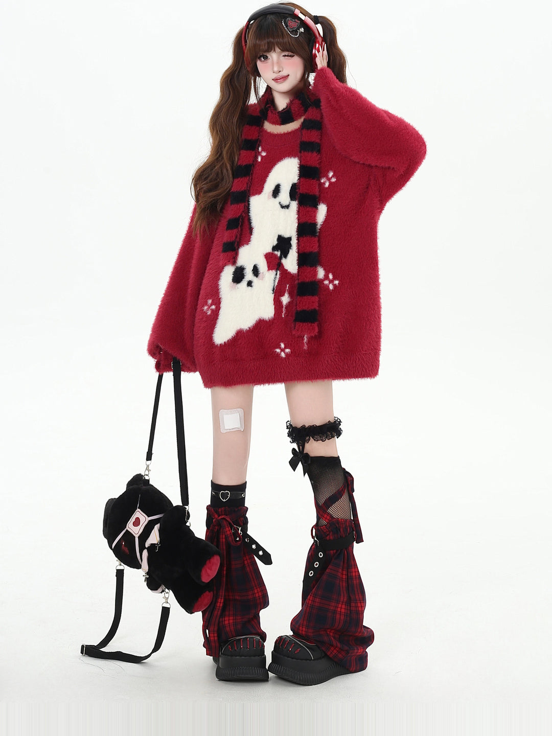 Kawaii Ghost Graphic Fuzzy Sweater