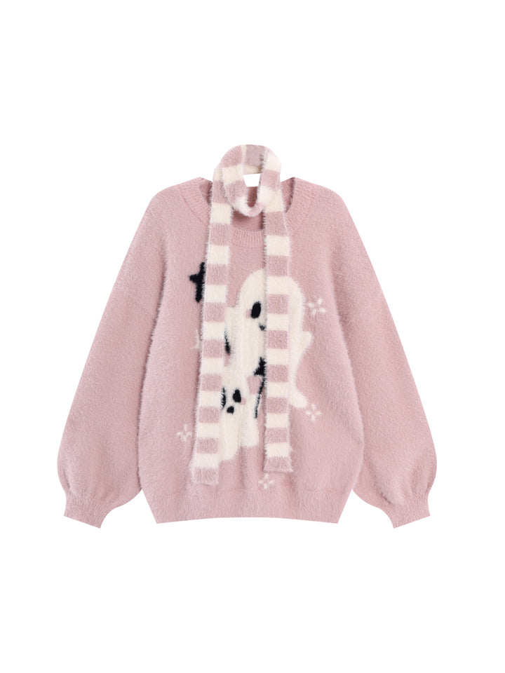 Kawaii Ghost Graphic Fuzzy Sweater