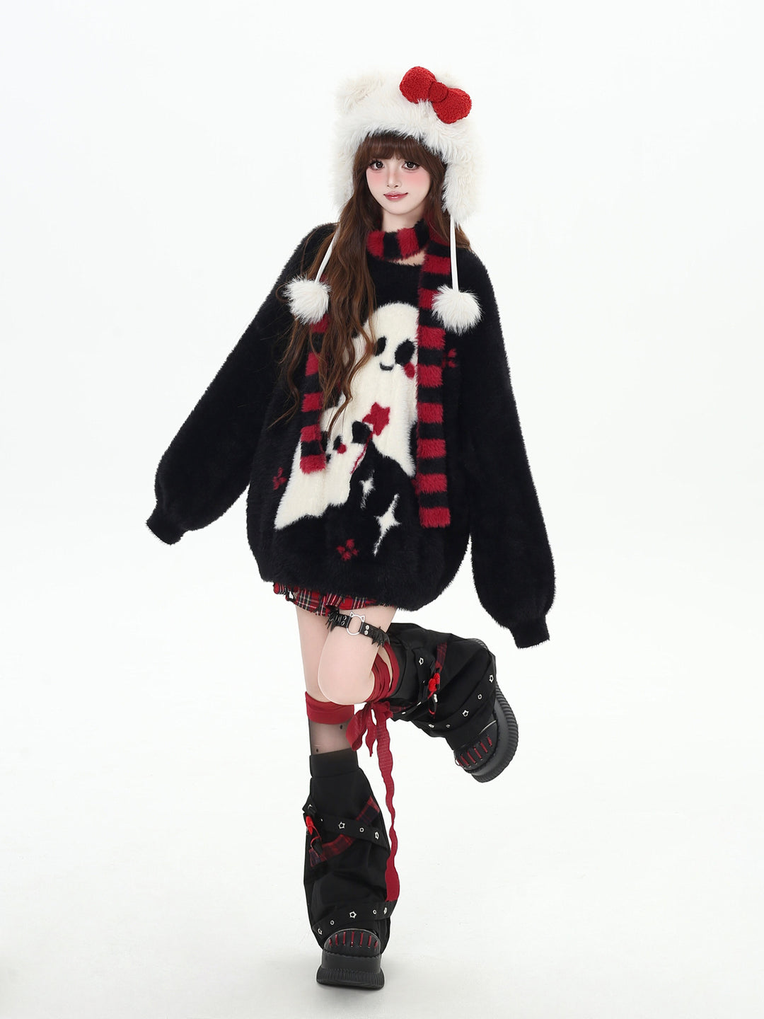 Kawaii Ghost Graphic Fuzzy Sweater