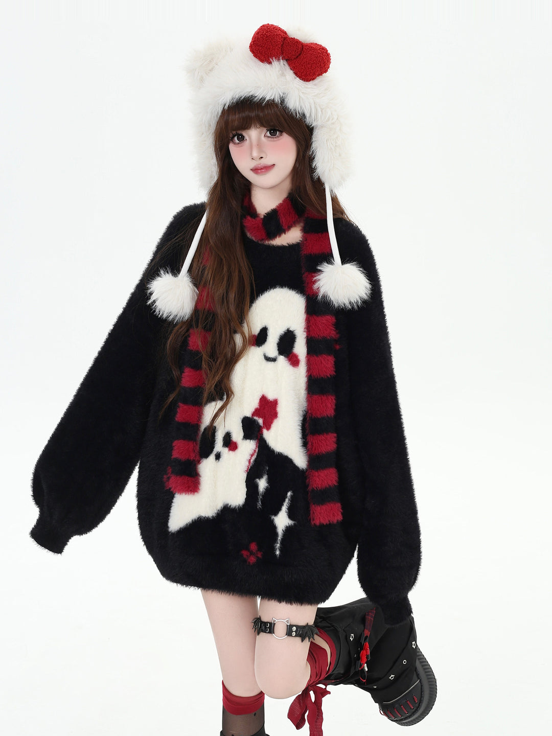 Kawaii Ghost Graphic Fuzzy Sweater