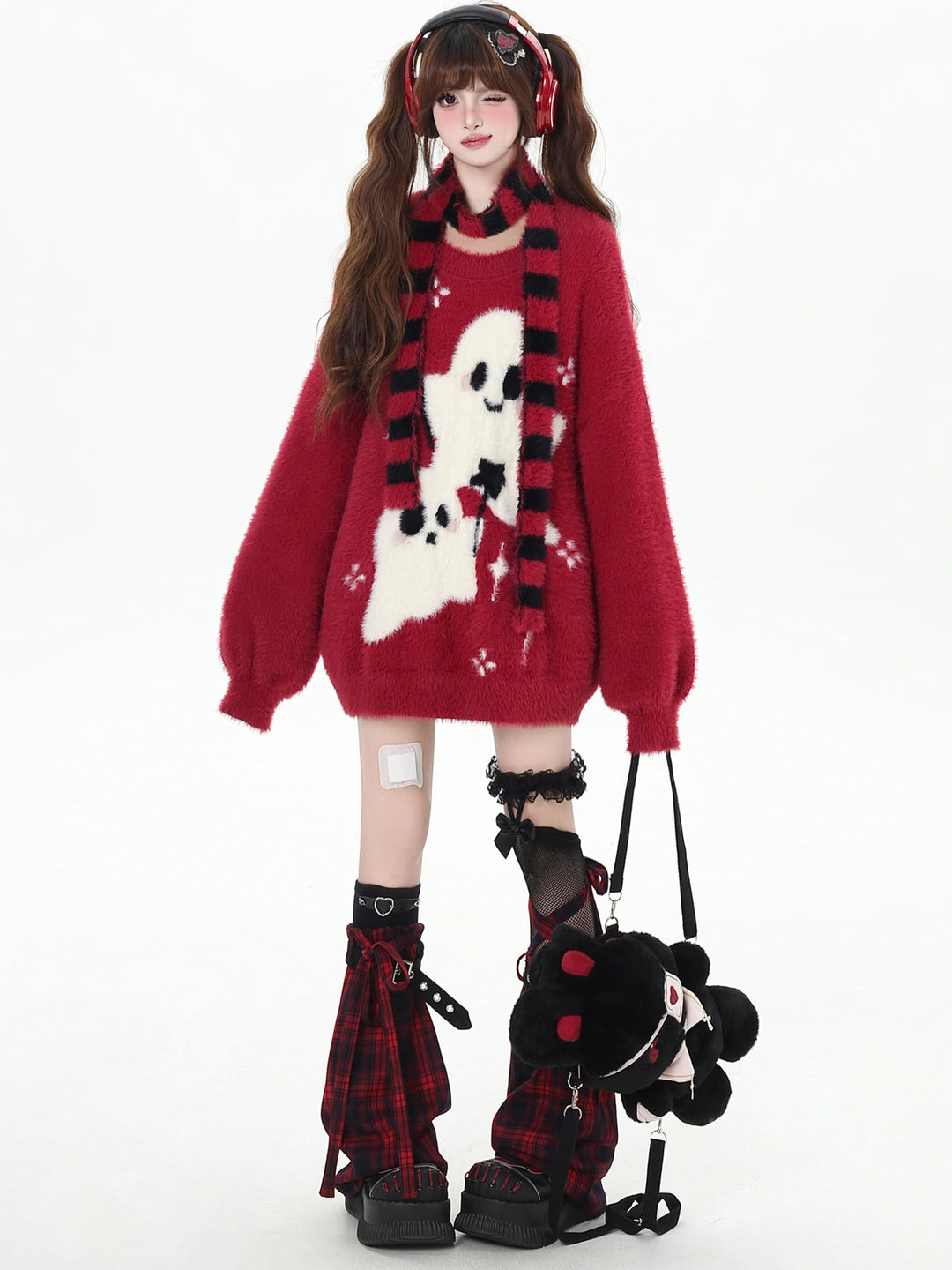 Kawaii Ghost Graphic Fuzzy Sweater