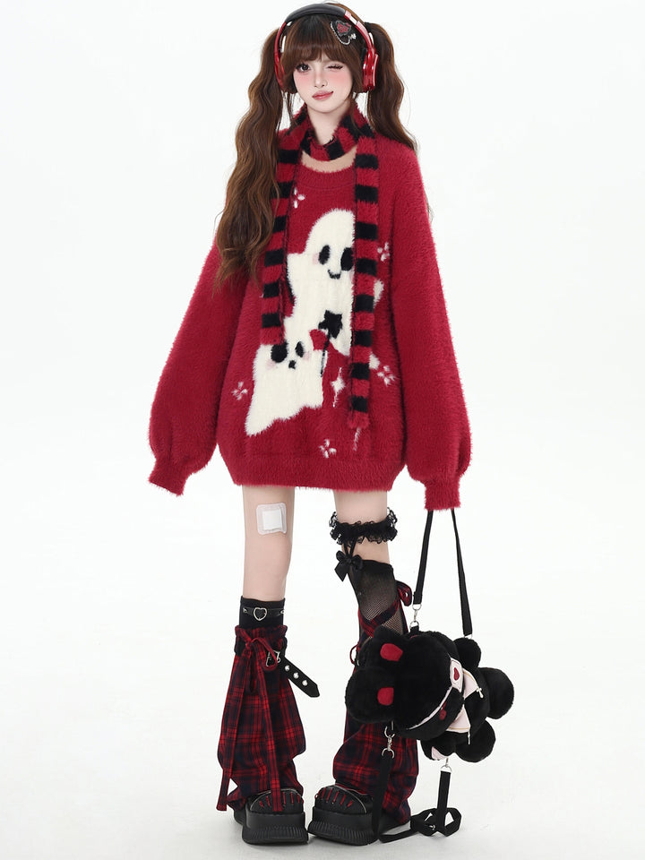 Kawaii Ghost Graphic Fuzzy Sweater