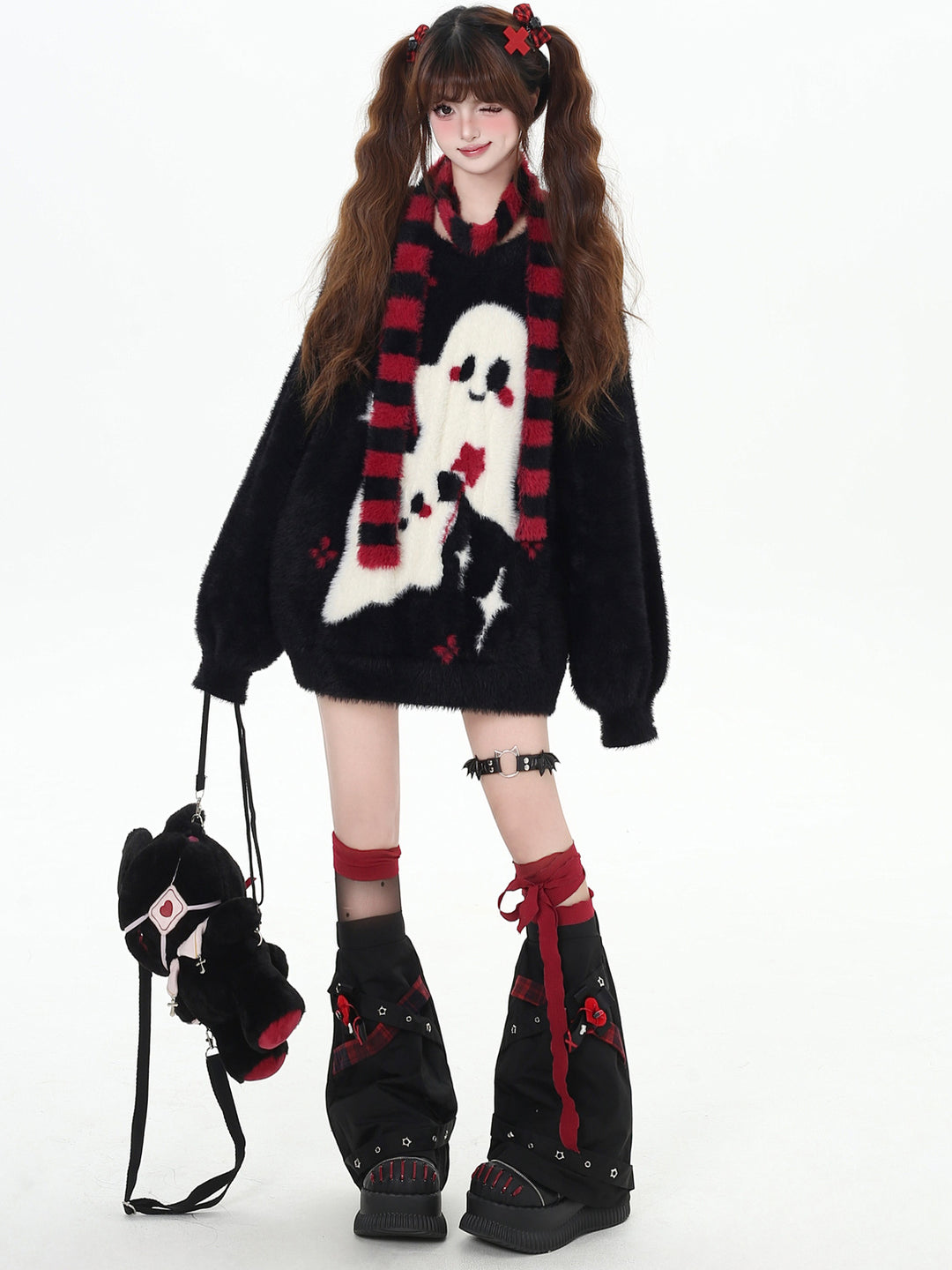 Kawaii Ghost Graphic Fuzzy Sweater