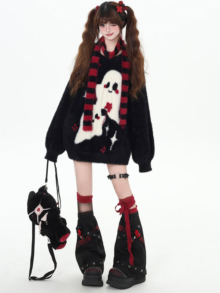 Kawaii Ghost Graphic Fuzzy Sweater