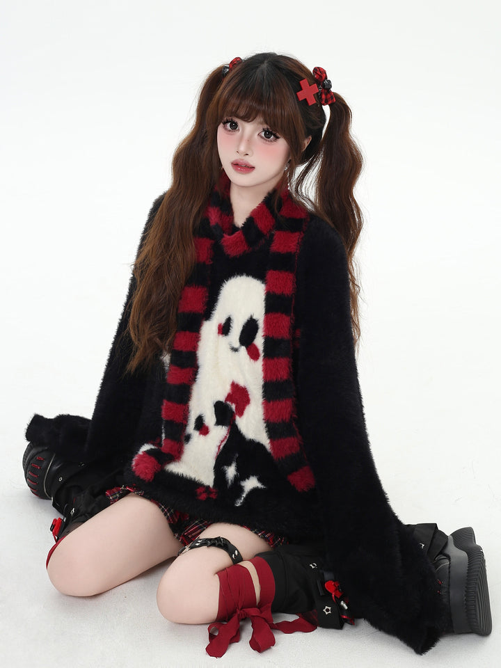 Kawaii Ghost Graphic Fuzzy Sweater