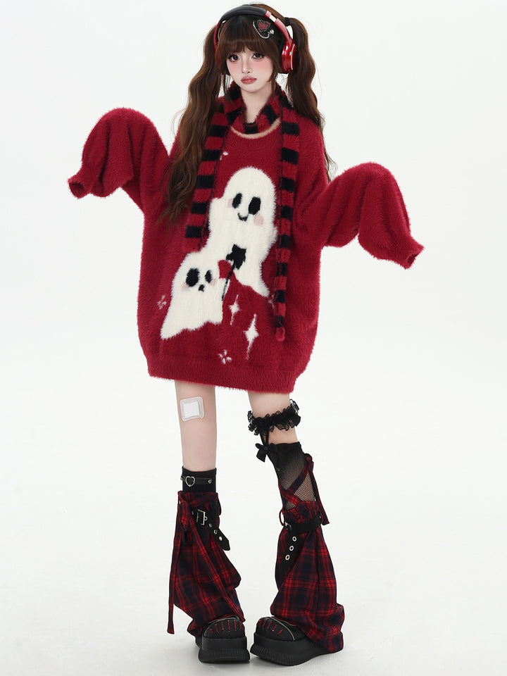 Kawaii Ghost Graphic Fuzzy Sweater