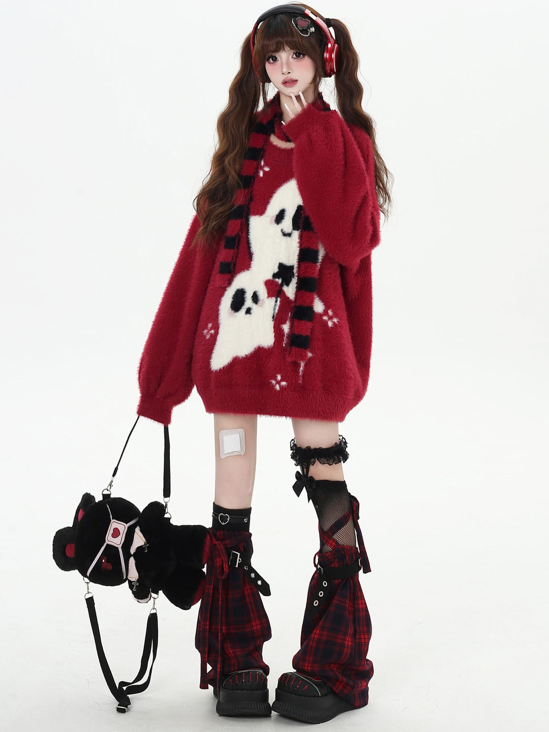 Kawaii Ghost Graphic Fuzzy Sweater