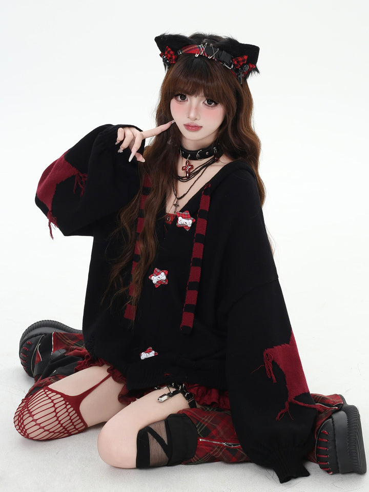 Grunge Bunny Ear Hooded Cardigan