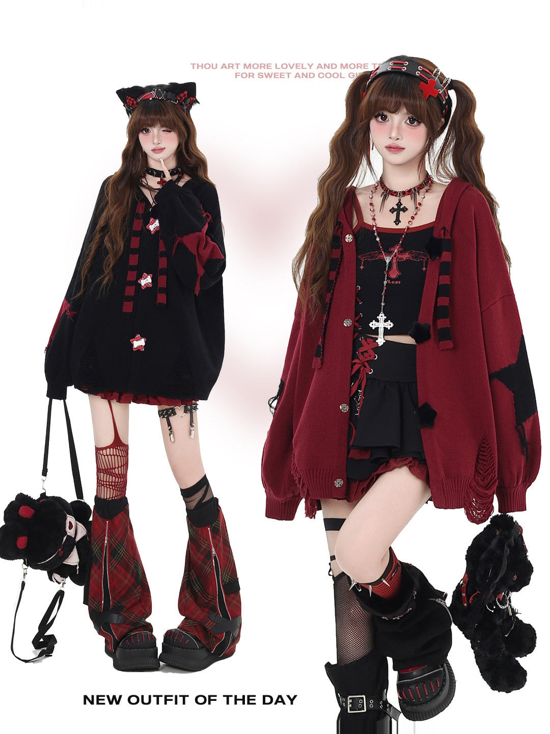 Grunge Bunny Ear Hooded Cardigan