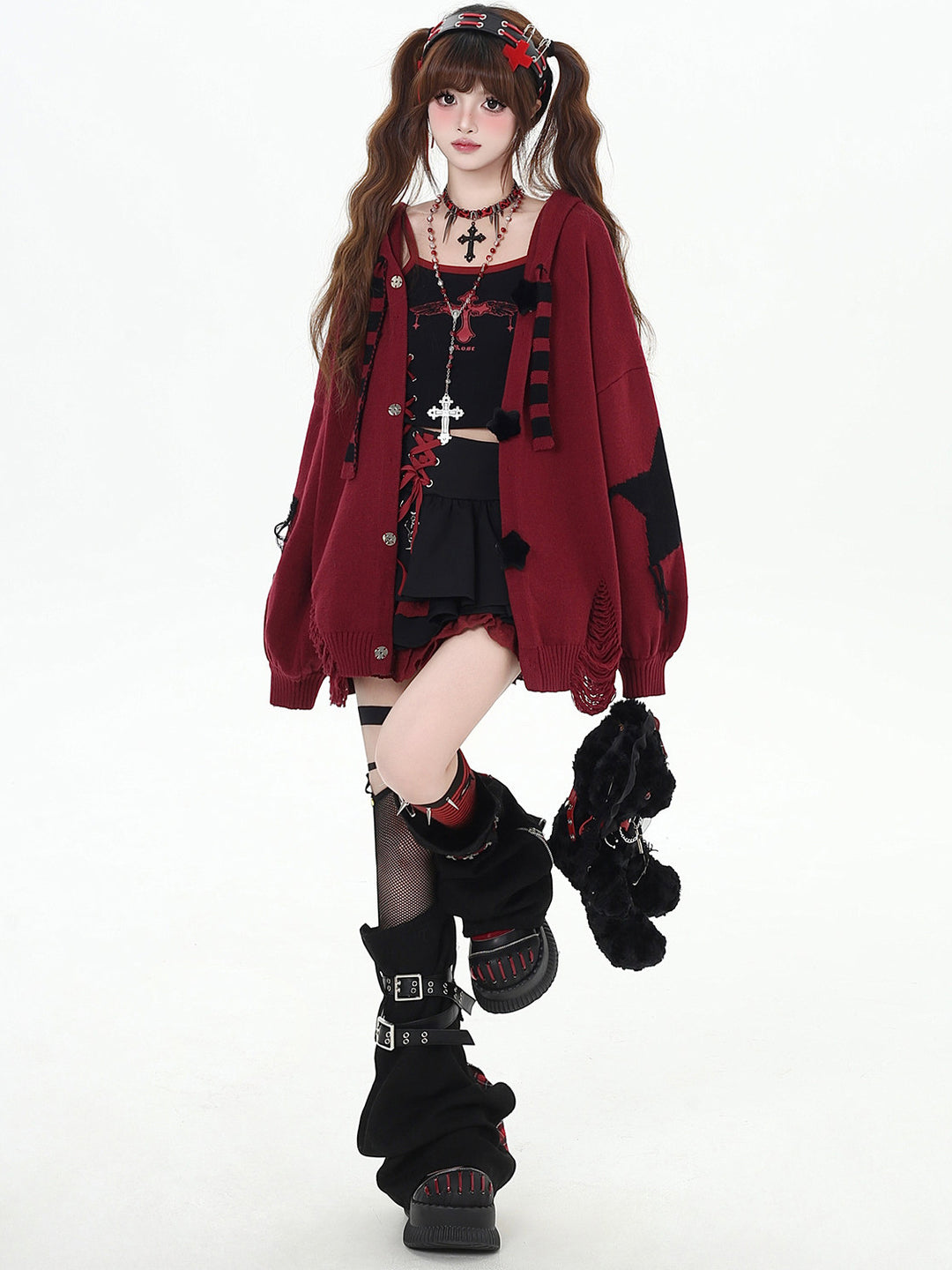 Grunge Bunny Ear Hooded Cardigan