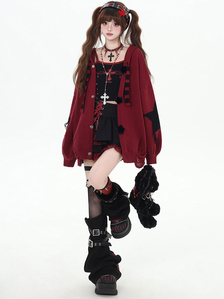 Grunge Bunny Ear Hooded Cardigan