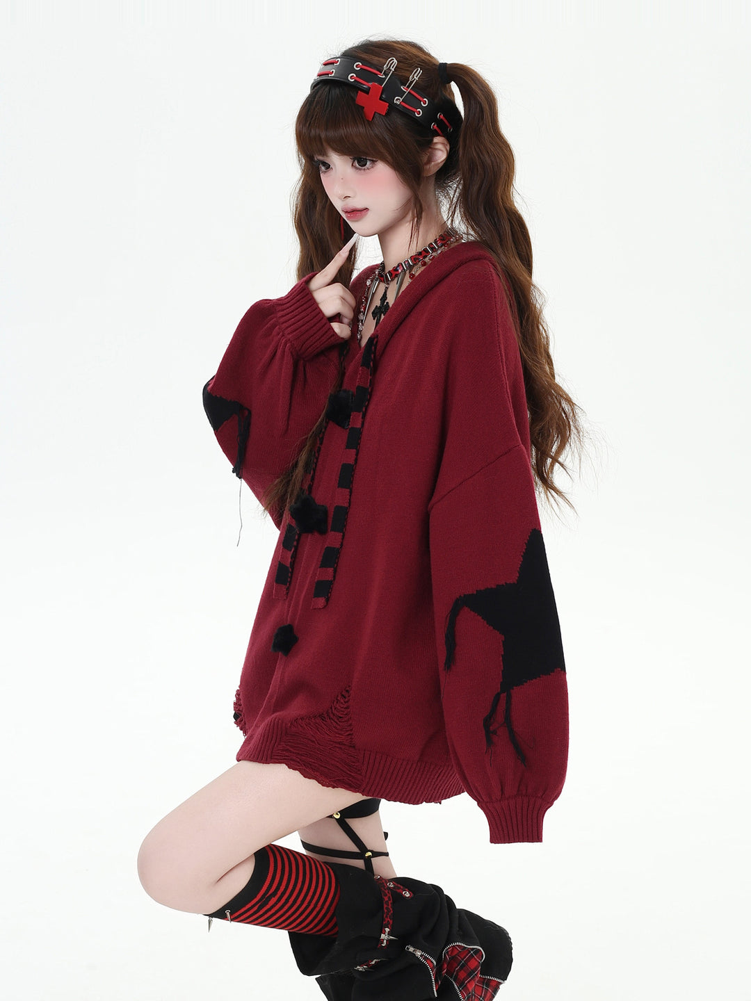 Grunge Bunny Ear Hooded Cardigan