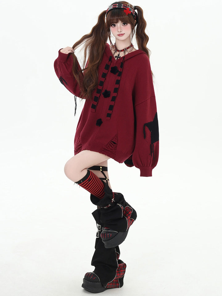 Grunge Bunny Ear Hooded Cardigan