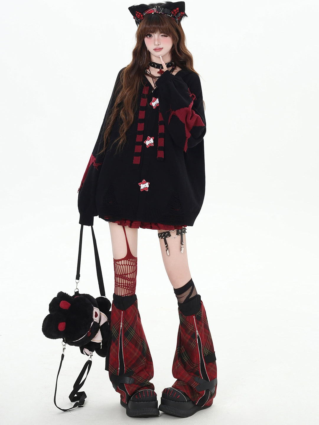 Grunge Bunny Ear Hooded Cardigan