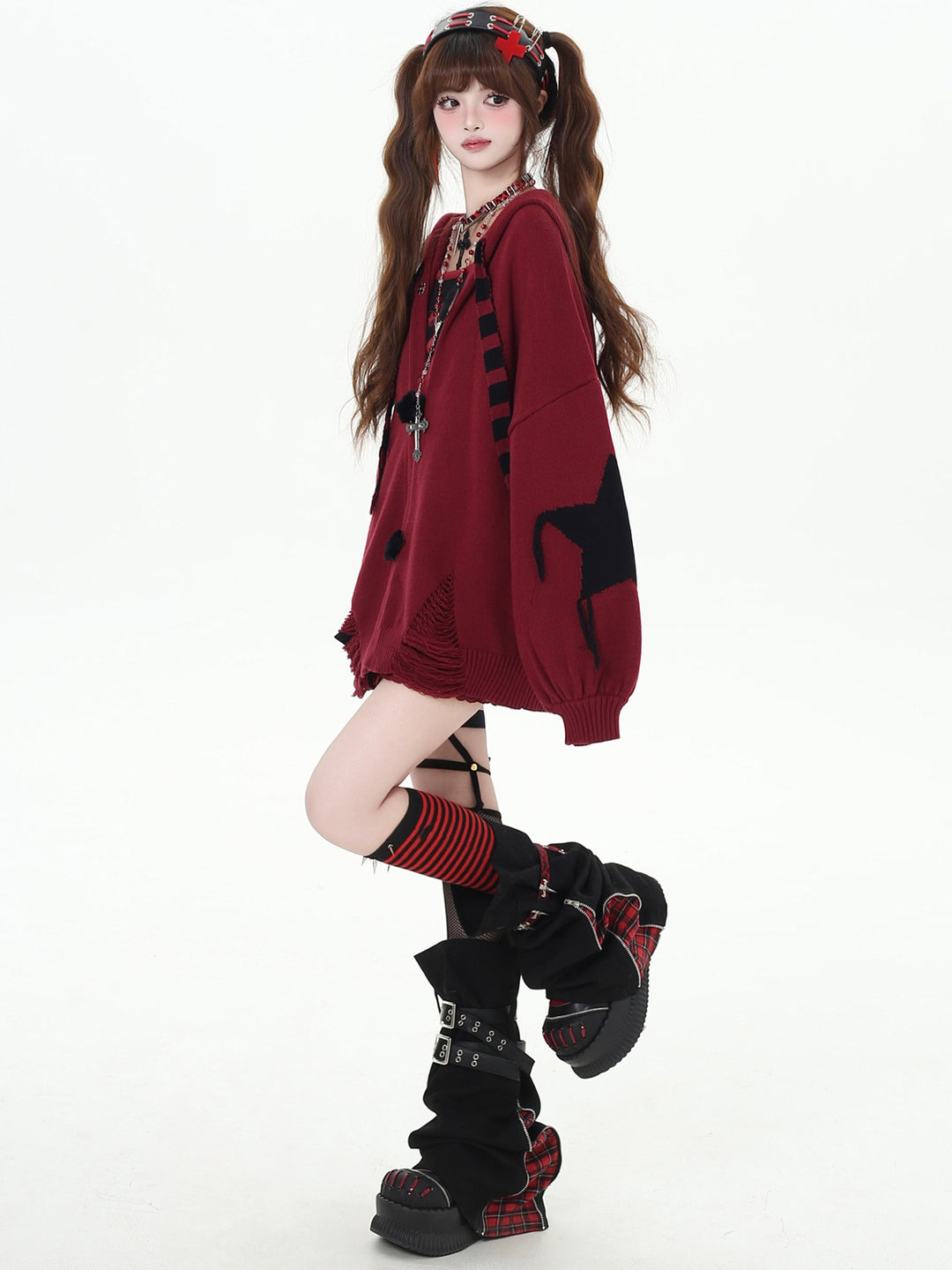 Grunge Bunny Ear Hooded Cardigan