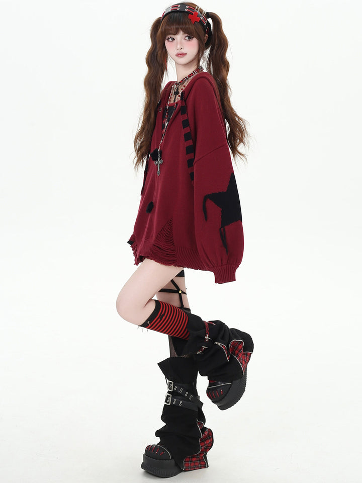 Grunge Bunny Ear Hooded Cardigan