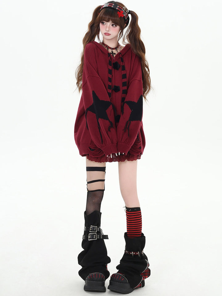 Grunge Bunny Ear Hooded Cardigan
